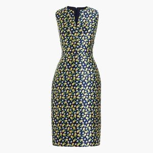 V-neck sheath dress in lemon jacquard